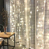 Гірлянда штора водоспад 3х2 м, світлодіодна гірлянда завіса холодна біла 240 LED, гірлянда-водоспад на вікно, фото 5
