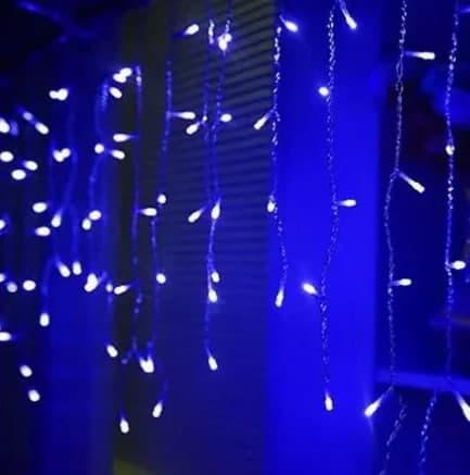 Гірлянда бахрома синій колір 3.5 х 0.5 м 100 LED-лампочок, Гірлянда світлодіодна синя на вікно штору будинок ХІТ