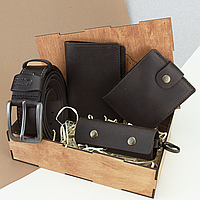 Подарочный набор мужской Handycover №41 (коричневый) ремень, портмоне, обложка, ключница