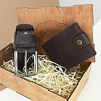 Подарунковий набір чоловічий  Handycover №40 (коричневий) ремінь і портмоне