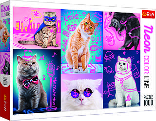 Пазли - (1000 елм.) - Неонові малюнки: "Супер коти"