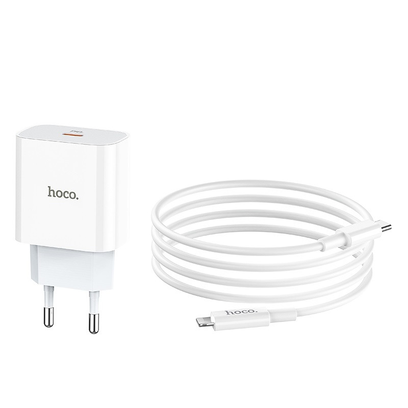 Мережевий зарядний пристрій Hoco C76A Plus PD20W з кабелем Type-C до Lightning, фото 1