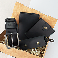 Подарочный набор мужской Handycover №41 (черный) ремень, портмоне, обложка, ключница