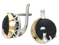 Срібні сережки Місячне світло із золотими вставками й Авантюрином (Ніч Каїра)DARIY 089с-11