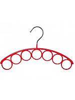 Красная металлическая вешалка с кольцами в силиконе для гастуков,ремней и шарфов