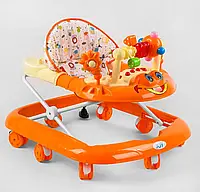Детские ходунки JOY 528 Моя первая машина музыка, свет, регулировка высоты, для мальчика и девочки, оранжевые