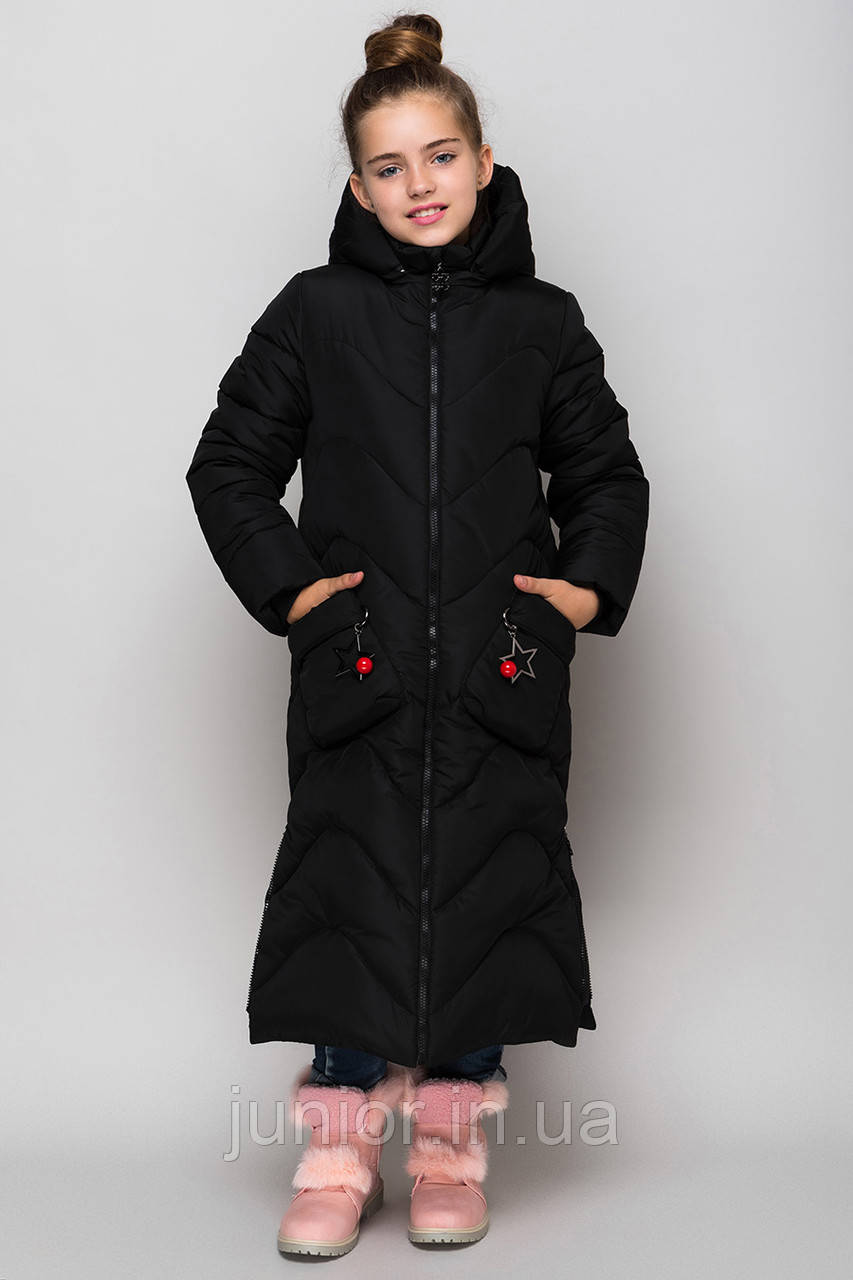 Чорне зимове пальто куртка для дівчинки "zkd 10" (134р)