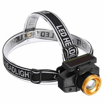 Налобний ліхтар із сонячною батареєю та датчиком руху / Світлодіодний ліхтарик / Акумуляторний ліхтар