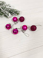 Кулька новорічна 3 см фуксія МІКС