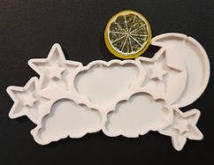 Молд силіконовий для льодяників і ізомальта Зірки місяць хмари на 8 комірок