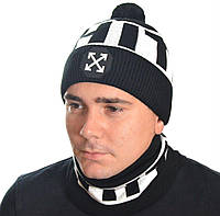 Теплый мужской зимний комплект набор Off-White Офф Вайт шапка хомут шарф бафф разные цвета