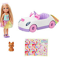 Игровой набор Barbie Club Chelsea Doll Rainbow Unicorn Mattel GXT41 Кукла Барби Челси и автомобиль Единорог