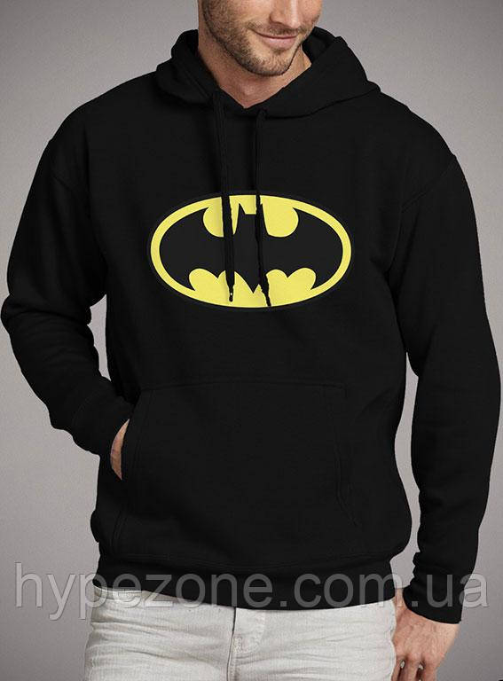 Толстовка чорна Batman Бетмен Худі трикотажна Пайта з принтом Бетмен Летюча миша з капюшоном кенгуру