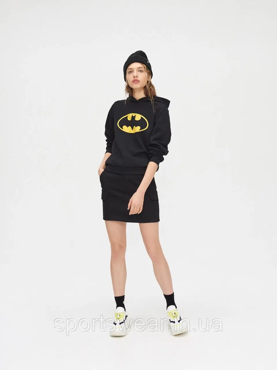 Толстовка чорна Batman Бетмен Худі трикотажна Пайта з принтом Бетмен Летюча миша з капюшоном кенгуру