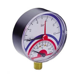 KP термо-манометр радіальний (нижнє підключення) 801R-10bar D=80мм 1/2"