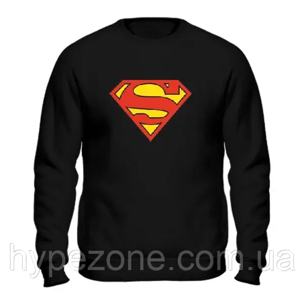 Світшот SUPERMAN Sweatshirt чоловічий з принтом Супергерой Супермен чорна Кофта в стилі комікси Трикотаж бавовна