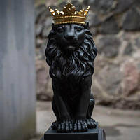 Статуетка Лев чорний у золотій короні 35 см гіпс