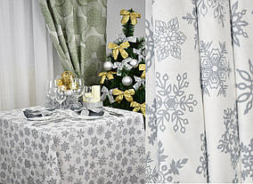 Скатертина для столу "Сніжинки" 235х150см, Сірий