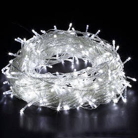 Світлодіодна гірлянда новорічна "Класична", 100 LED, 8м, біла, (прозорий провід)