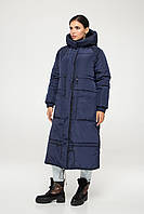 Вільний синє пальто з щільної плащової тканини на зиму, розмір оверсайз від S до 3XL