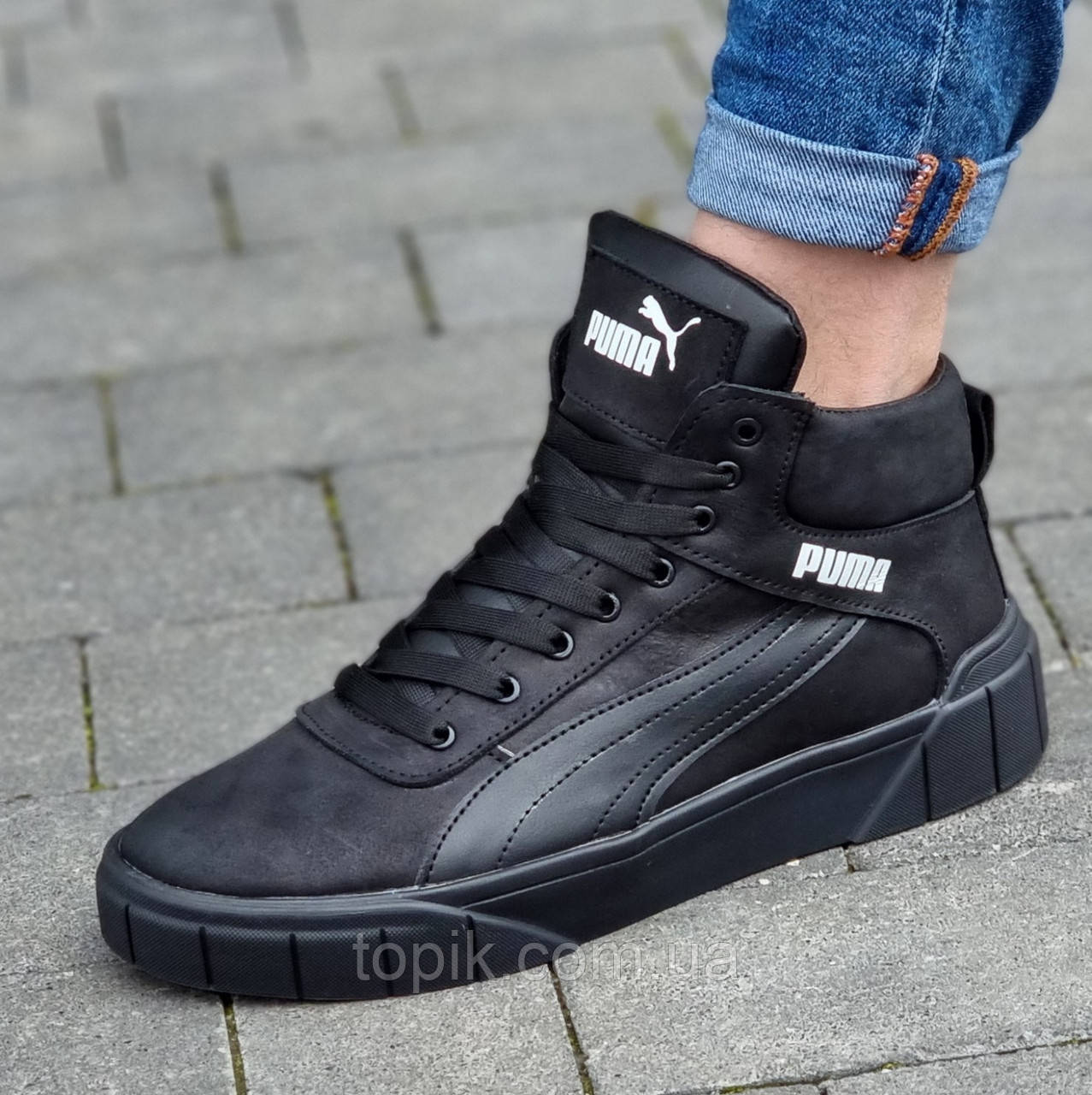 Тільки 44р і 45р! Кросівки чоловічі зимові шкіряні чорні на хутрі Кроссовки мужские зимние кожаные черные (Код: 2000), фото 1