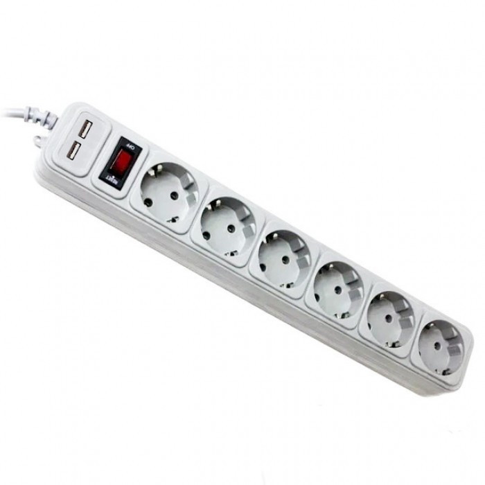 Роздільник Greelite на 6 розеток 1,5 м з 2 USB виходи Білий