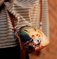 Маленькая сумочка кожа+текстиль Лиса в листьях 20х14х7см