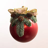 Новорічний декор, велика бордова куля (з нефарбованими шишками)