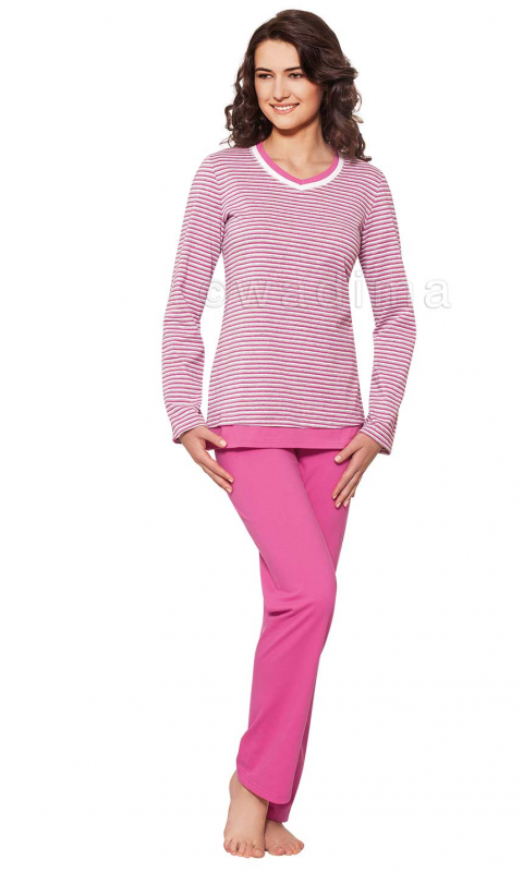 Жіноча піжама на довгий рукав із рожевими штанами Wadima 104319