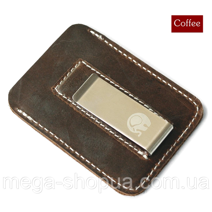 Чоловічий шкіряний затискач для грошей та карток Leather Clip Кавовий