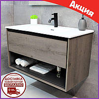 Тумба для ванної кімнати підвісна 90 см Rexon Roble RX199A/090 Dracula Oak. Меблі для ванних кімнат дерево