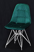 Стул Alex WT - ML велюр (бархат) зеленый В-5 на металлических белых ножках, дизайн Charles & Ray Eames