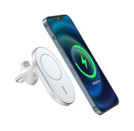 Тримач-безпровідна зарядка для IPhone 12/ 13 (в машину) WiWU MagSafe 15 Вт Білий (CH306), фото 1
