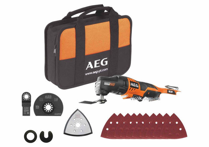 Багатофункційний ручний інструмент(реноватор) акумул. AEG : Li-Ion 18 В + насадки, сумка (БЕЗ АКУМУЛ.), фото 1