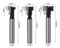 Фрезы по дереву Т-образные с хвостовиком 1/4 3 шт. 5/16 дюйма, 3/8 дюйма, 1/2 дюйма