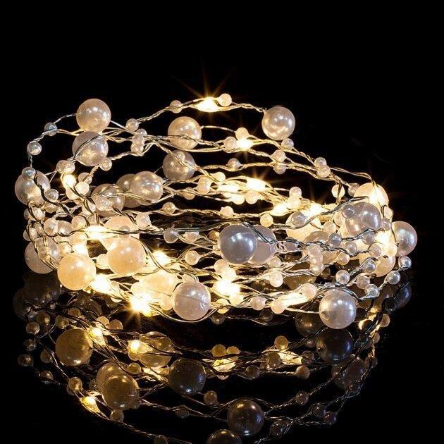 Гірлянда декоративна крапля Перлина white gold 2,9 20led на батарейках АА 3 шт. c пультом