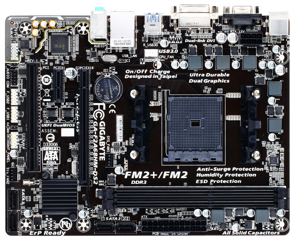 Материнська плата Gigabyte GA-F2A68HM-DS2 (sFM2+, AMD A68, PCI-E 3.0x16)