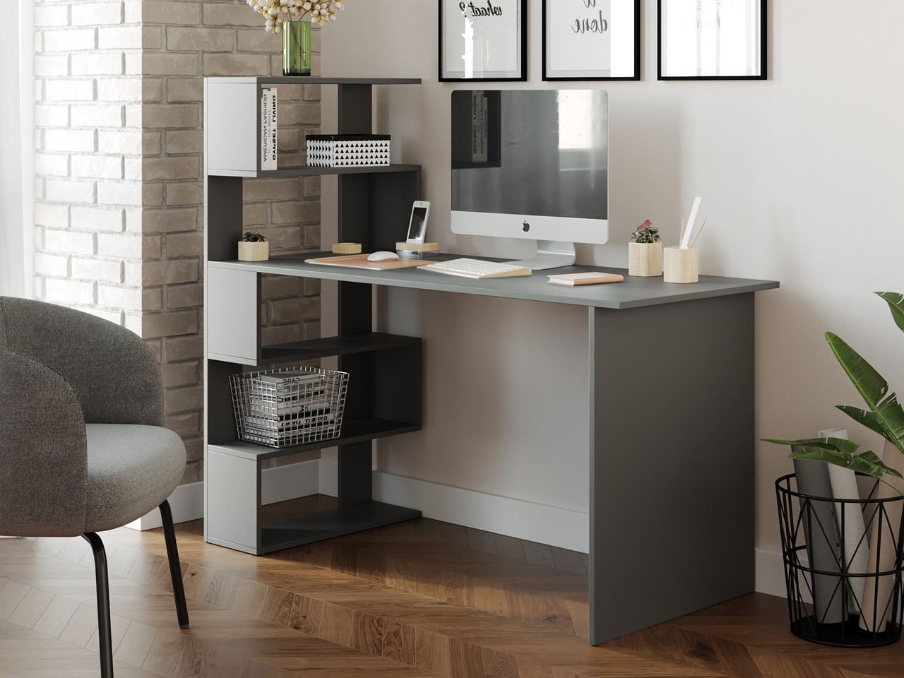 Стіл комп'ютерний Moreli Roland Ш1416*В1226*Г600 Антрацит
