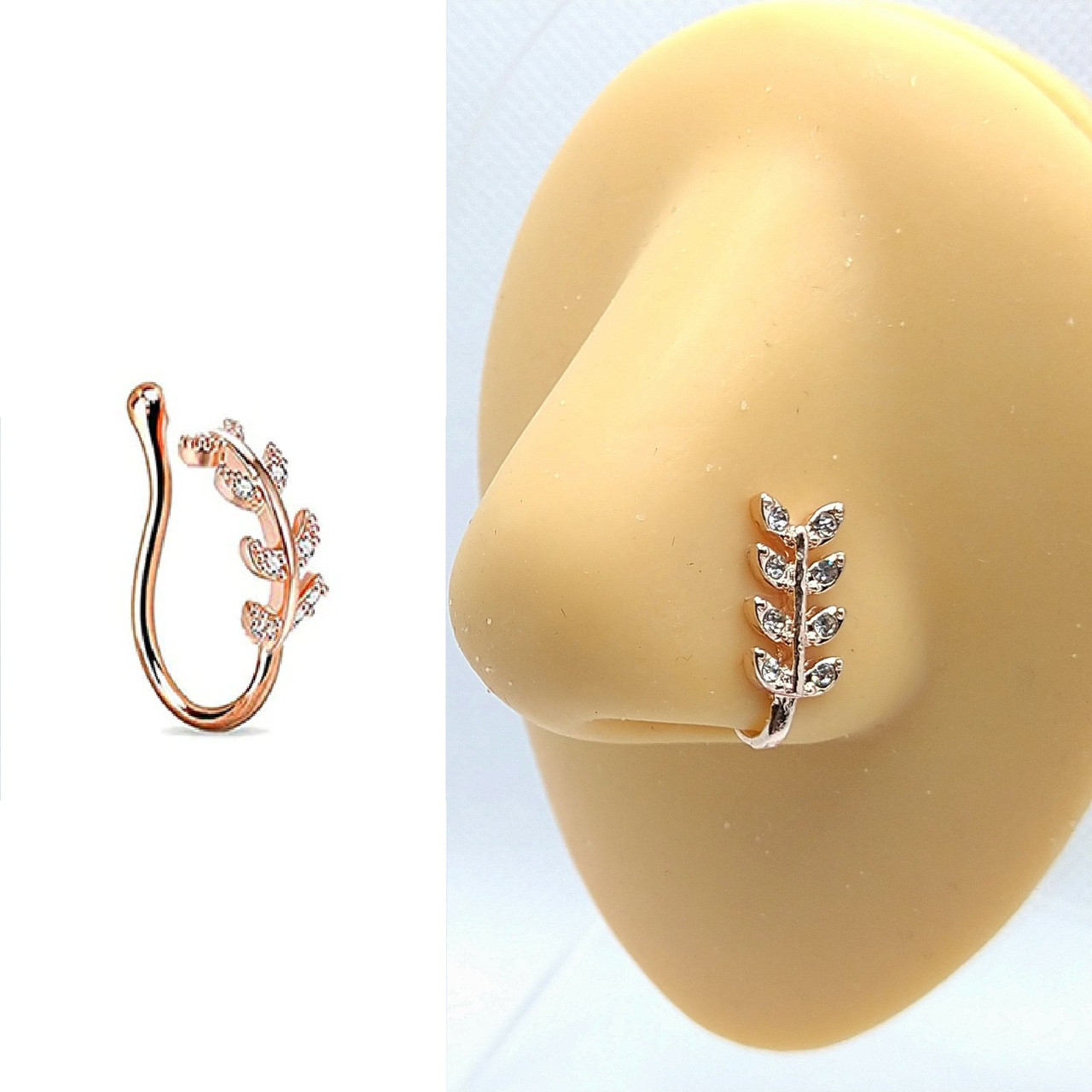 Сережка кліпса пірсинг обманка в ніс Гілочка колір золотий