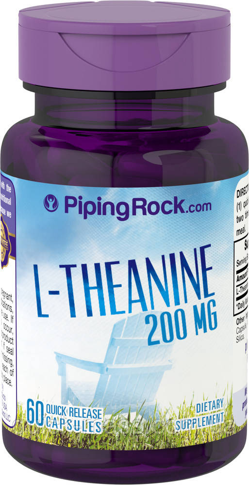 Вітаміни від стресу Л-теанін Piping Rock L-Theanine, 200 mg, 60 Quick Release Capsules, фото 1