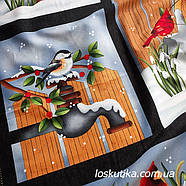 66003 Сніжні птахи (купон). Тканина новорічна з зображенням новорічних птахів., фото 4