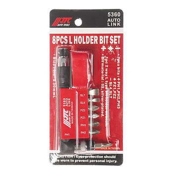 Набір біт 1/4" SL, PH, PZ з Г-подібним перехідником 8 од.