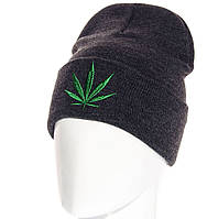 Двойная молодежная шапка лопата с вышивкой конопли Cannabis унисекс Темно-Серый