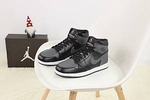 Високі зимові чоловічі кросівки на хутрі Nike Air Jordan 1 Retro Grey Black (Найк Джордан у біло-чорному кольорі) 43