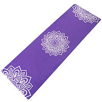 Коврик для йоги фитнеса и пилатеса йога-мат каремат Замшевый (Yoga mat) 3мм - фиолетовый с цветочным принтом