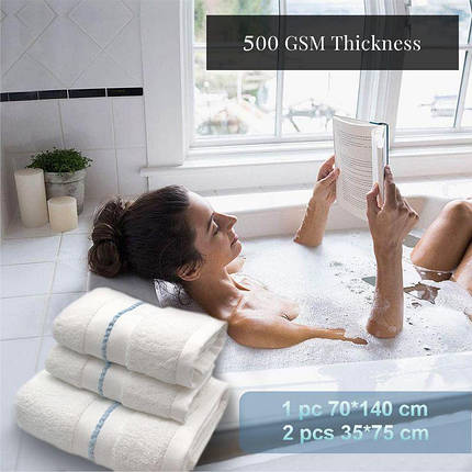 Набор Полотенец Hotel & Spa - Комплект Банных Полотенец : 1 шт-70*140 см, 2 шт-35*75 см Белые, фото 2