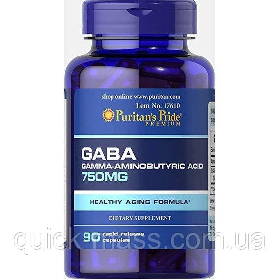 Вітаміни для нервової системи ГАМК Puritan's Pride GABA 750 mg 90 caps, фото 1