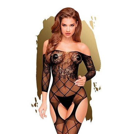 Бодістокінг з флористичного-геометричним орнаментом Penthouse - Top-Notch Black XL, фото 1