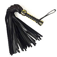 Чорний Флоггер класичний з золотим держаком, натуральна шкіра, 50 хвостів, по 50см, рукоятка 20см