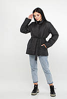 Стильная осенняя куртка черная средней длины с воротником на магнитах, больших размеров от XS до 3XL